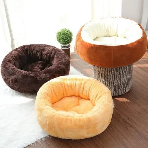 Warm Faux‑Fur Donut Pet Bed – Cozy Round Nest for Dogs & Cats (Small/Medium Sizes)