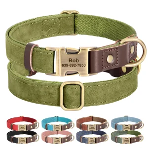 Engraved PU‑Leather Dog Collar – Adjustable Buckle ID Necklace for Small to Large Dogs