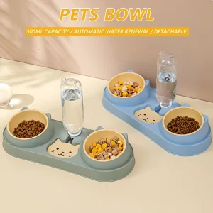 Automatic Dual‑Bowl Pet Feeder with Raised Stand – Water Fountain & Food Dish for Cats & Dogs